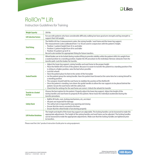 Rollon Life Instuction Guidlines